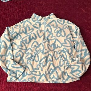 Athletic Works Fleece Blue and Cream Heart Pattern Kids Sweatshirt